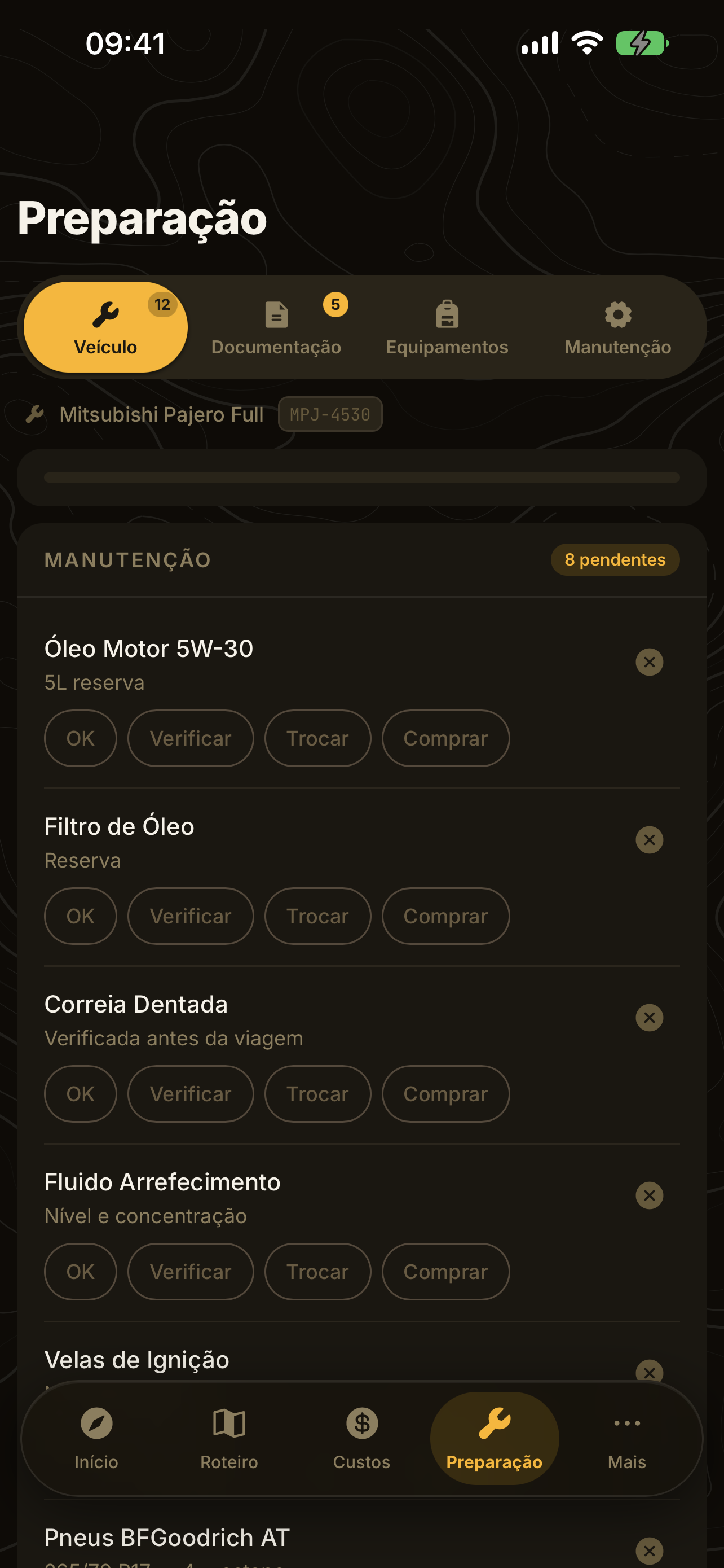 Checklist do veículo